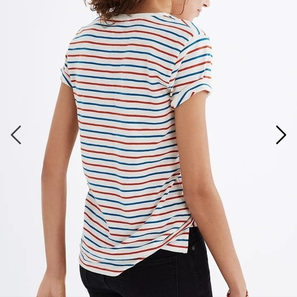 Madewell Whisper Cotton V-Neck Pocket Tee in Brion Stripe h7106 small - Picture 3 of 9